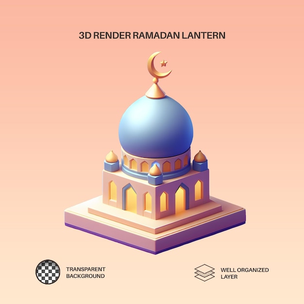 3d render ramadan kareem mezquita musulmana aislada trasfondo transparente png 03