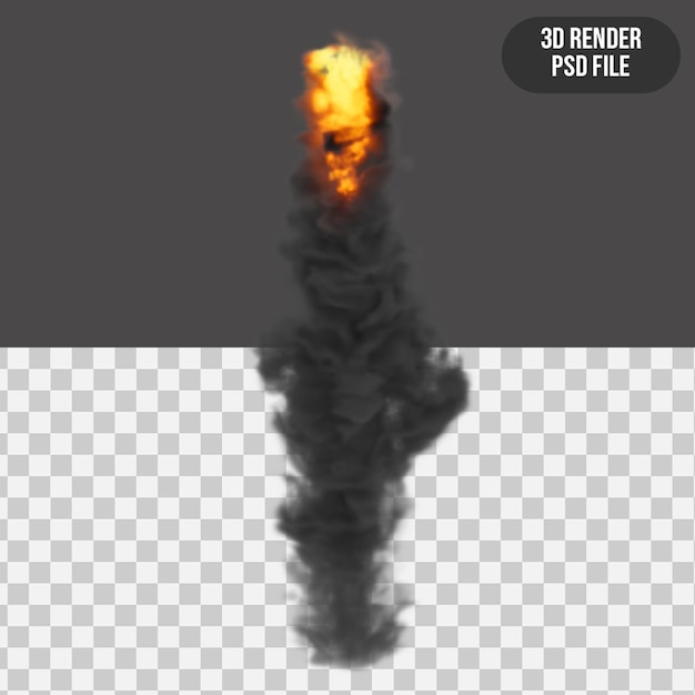 3D render realista explosión de fuego y humo