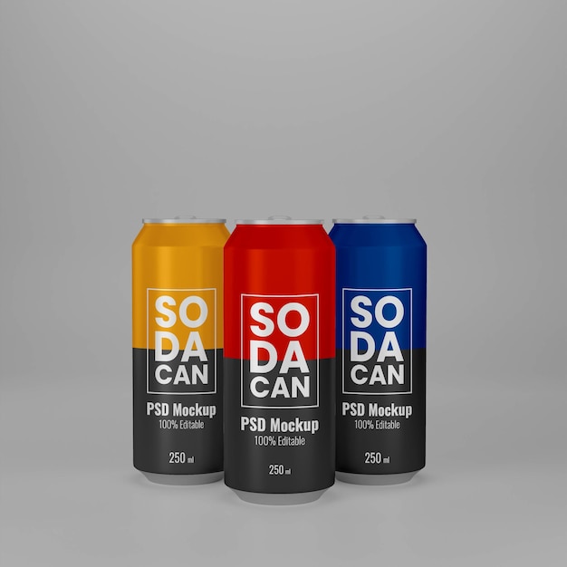 PSD 3d render realista lata de refresco psd maqueta