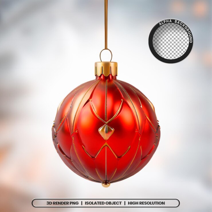 3D Render Red Ball de Navidad Bola de Natal Icon del elemento del sello PSD PNG