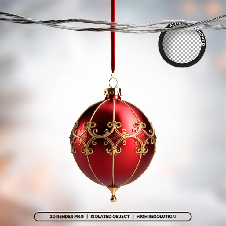3D Render Red Ball de Navidad Bola de Natal Icon del elemento del sello PSD PNG
