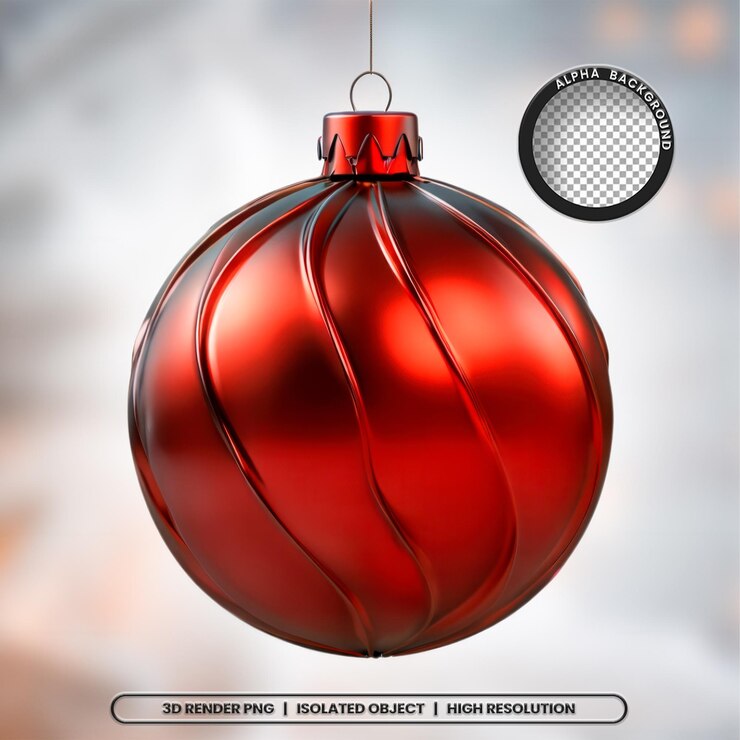 3D Render Red Ball de Navidad Bola de Natal Icon del elemento del sello PSD PNG