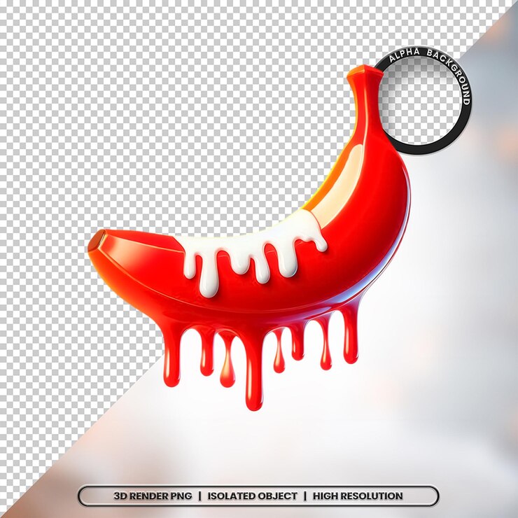 PSD 3d render red banana milk orgasm element icon psd png (rendering en 3d de la leche de plátano roja y el orgasmo del elemento)
