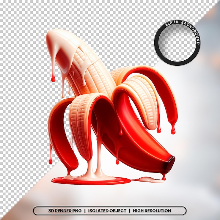 PSD 3d render red banana milk orgasm element icon psd png (rendering en 3d de la leche de plátano roja y el orgasmo del elemento)