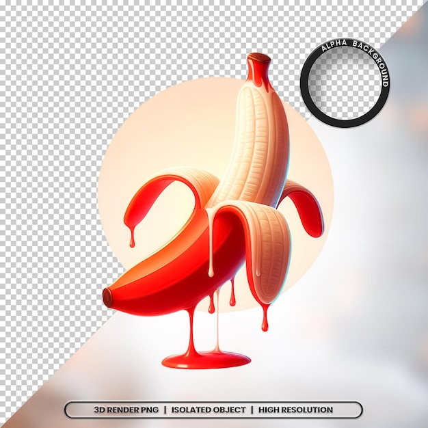 3D Render Red Banana Milk Orgasm Element Icon PSD PNG (Rendering en 3D de la leche de plátano roja y el orgasmo del elemento)