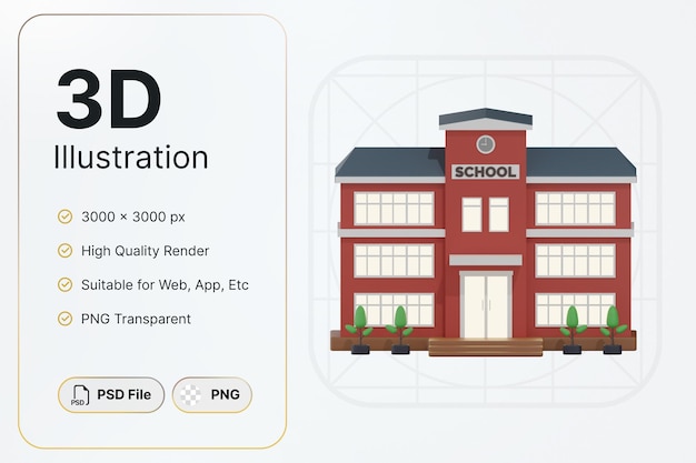 3D Render Red School Building Center Ansicht Konzept Modernes Design