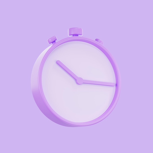 3d render reloj despertador de color pastel púrpura icono de reloj de círculo 3D