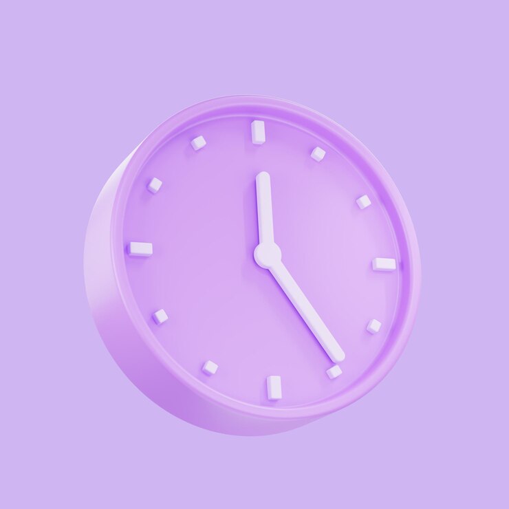 PSD 3d render reloj despertador de color pastel púrpura icono de reloj de círculo 3d