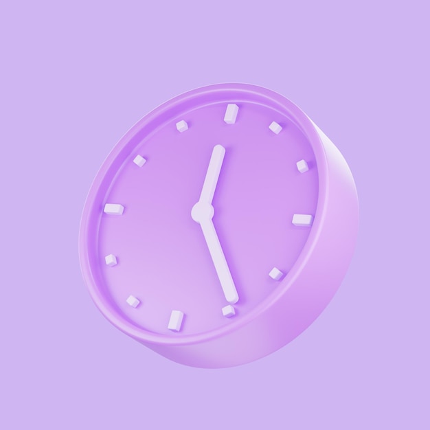 3d render reloj despertador de color pastel púrpura icono de reloj de círculo 3D