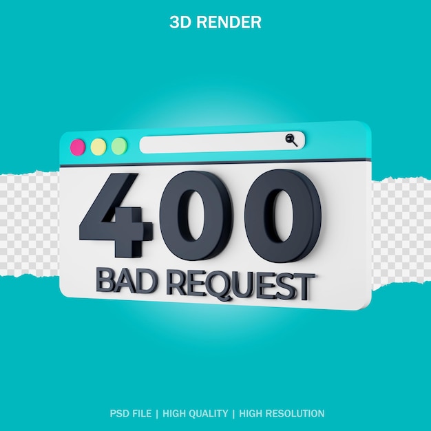 PSD 3d render respuesta 400 solicitud incorrecta con fondo transparente