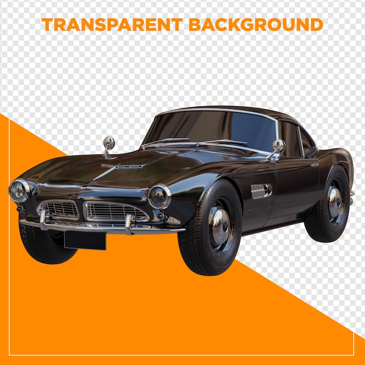 PSD 3d render retro coche viejo con fondo transparente