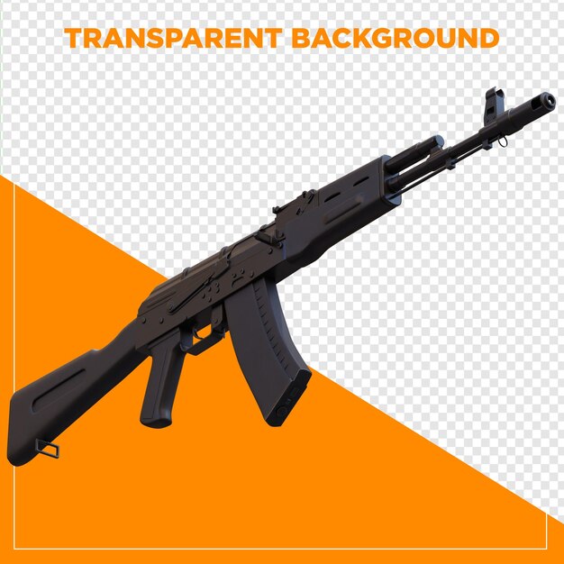 3d render rifle de juego AK47 con fondo transparente