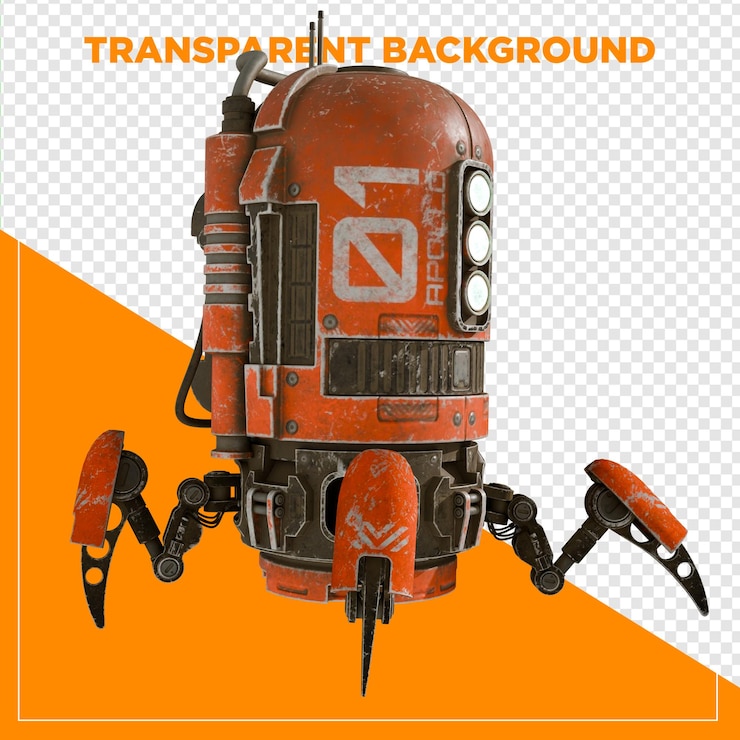 PSD 3d render robot spiderbot with transparent background