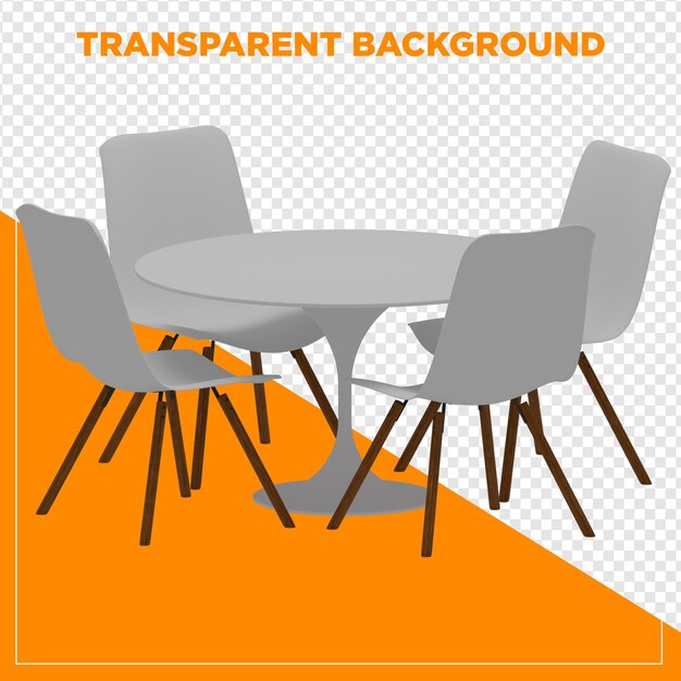 3D-Render-Rundtisch mit Stuhl mit durchsichtigem Hintergrund