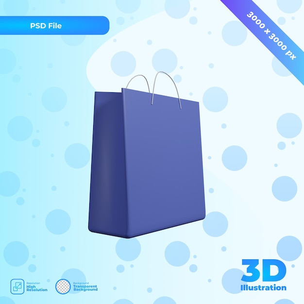 PSD 3d render saco de compras azul