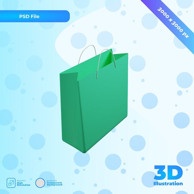 PSD 3d render saco de compras verde