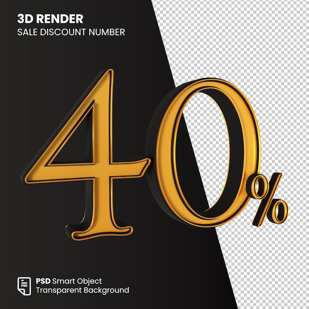 3d Render Sale Discount Number 40 % Or Noir