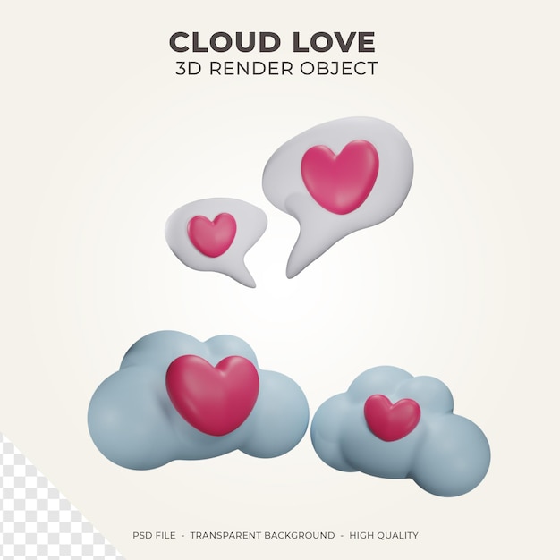 PSD 3d render san valentín nube amor