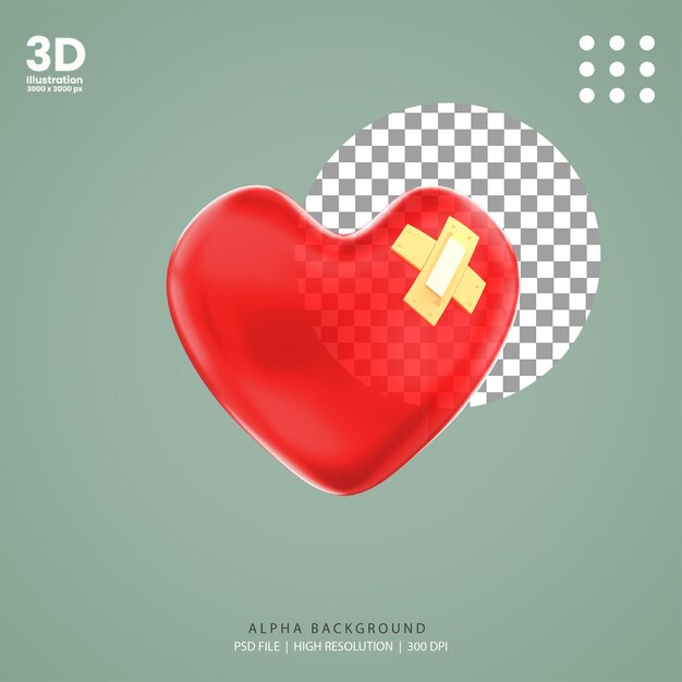 PSD 3d render sanar corazón ilustración