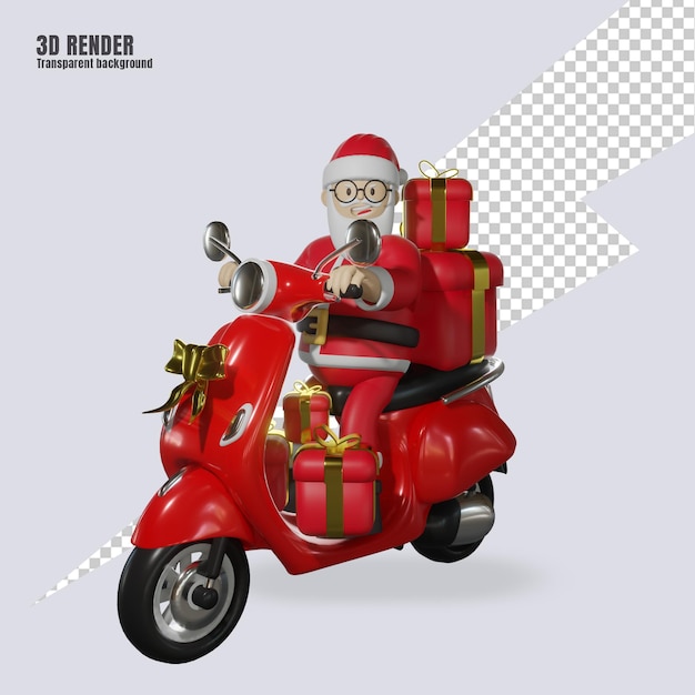 3d, render, santa claus, equitación, vespa, en, navidad