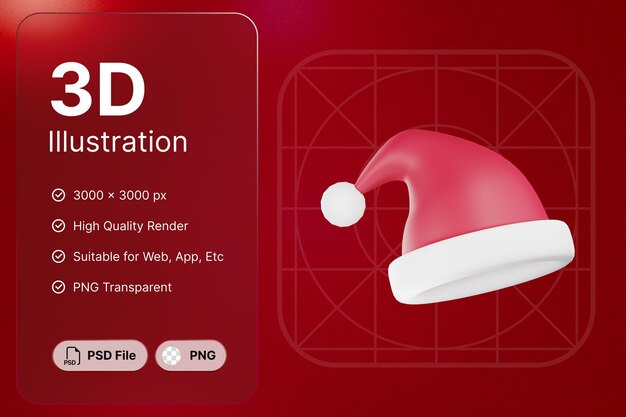 3D Render Santa Hat Objeto Navidad Día Concepto Diseño Moderno