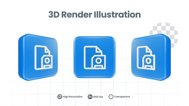 3D Render save file Icon For Web Mobile App Social Media Promotion