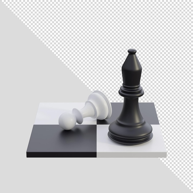 3d-render-schach mit figuren, bauer und läufer auf einem schachbrett