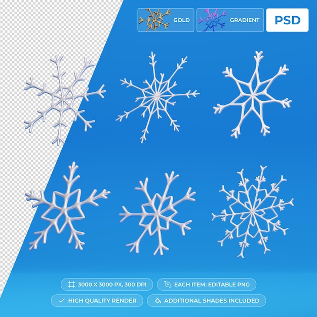 3D-Render-Schneeflocken-Set