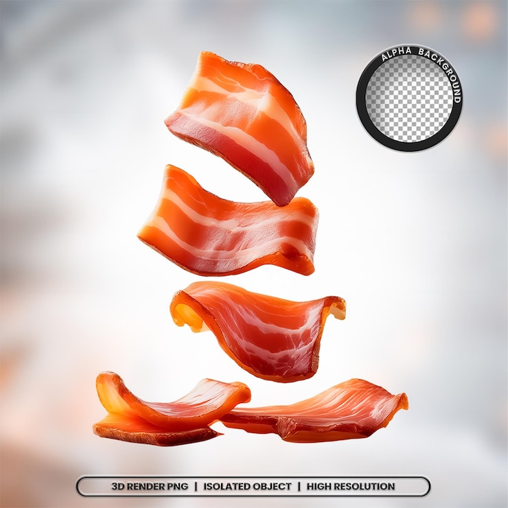 PSD 3d-render-schnitte bacon-stücke fleisch-element-ikonen psd png
