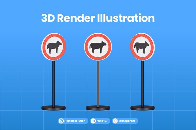 PSD 3d render sin señal de tráfico de vaca psd premium