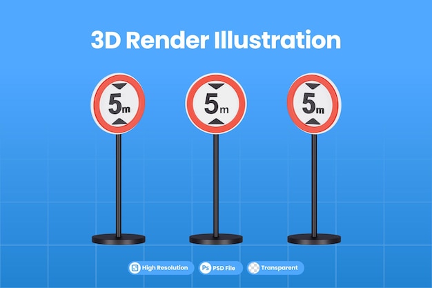 3d render señales de tráfico de límite máximo de altura 5 metros premium psd