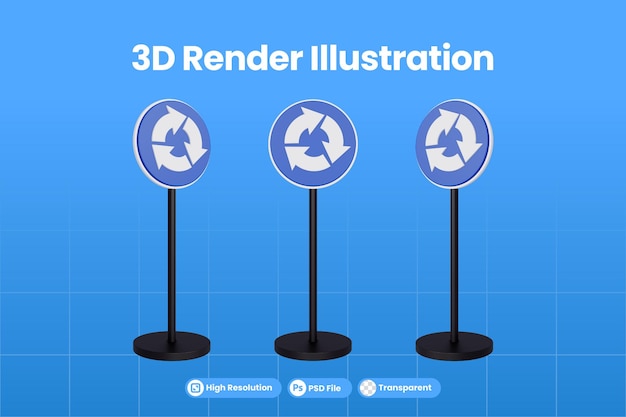3d render señales de tráfico de rotonda premium psd