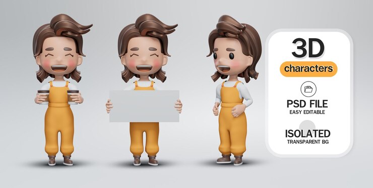 PSD 3d render  set girls characters cartoon style   cartoon kid