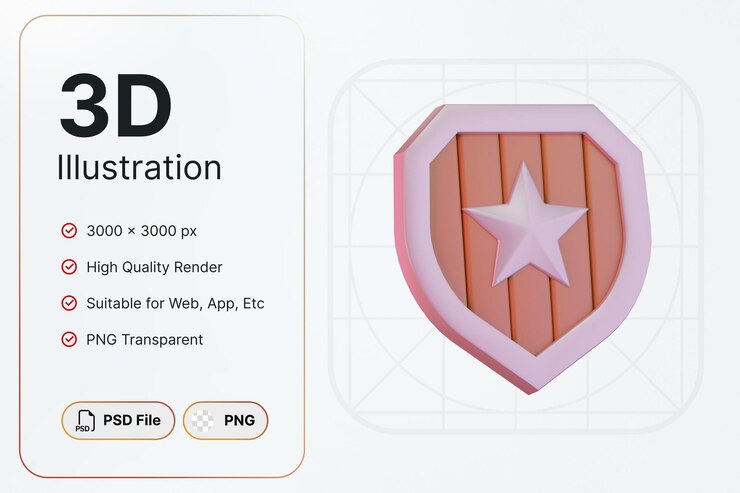 PSD 3d render shield juego activos concepto moderno icono ilustraciones diseño