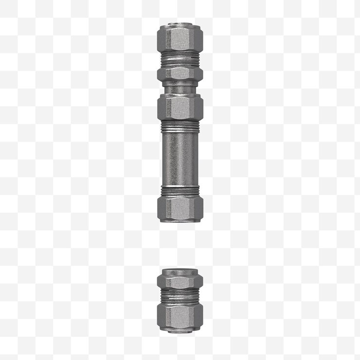 PSD 3d render del signo de exclamación del alfabeto industrial hecho de tubería de agua de hierro aislado