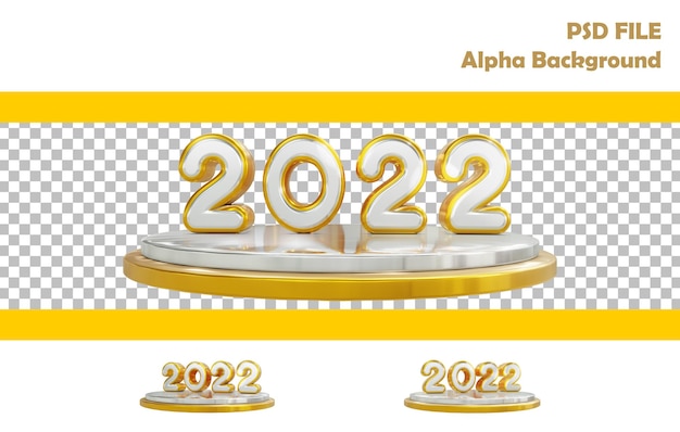 3D Render Silber und Gold 2022 Neujahr auf Podium Alpha Hintergrund