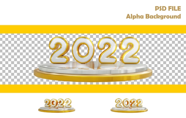3D Render Silver and Gold 2022 Ano Novo no fundo Podium Alpha