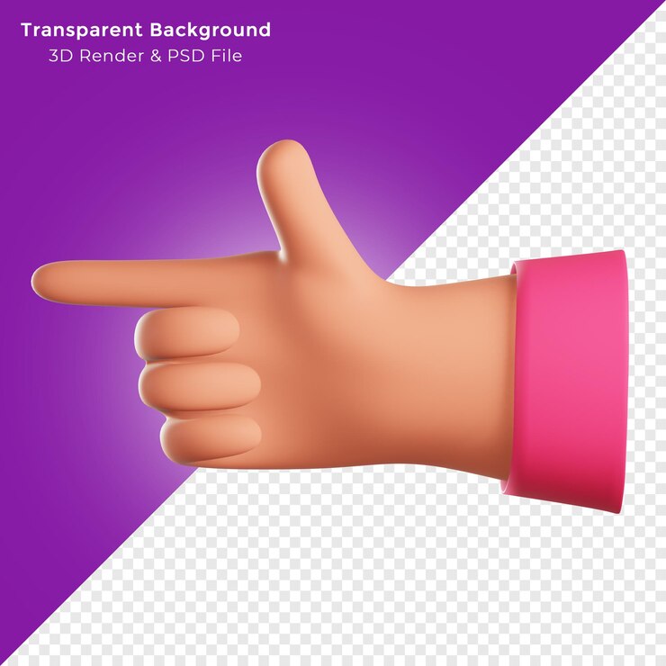 PSD 3d render símbolo de gesto de mano señalando
