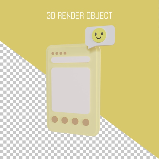 3d render smartphone com ícone de sorriso