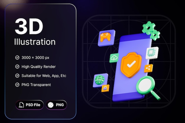 3D Render Smartphone Interfaz 3D Concepto Moderno Icono Ilustraciones Diseño