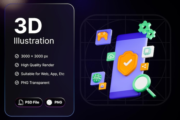 PSD 3d render smartphone interfaz 3d concepto moderno icono ilustraciones diseño