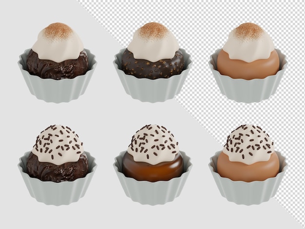 PSD 3d render sobremesa de cupcakes de café e chocolate com canela e granulado