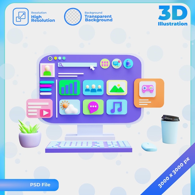 3d render social media mit computer