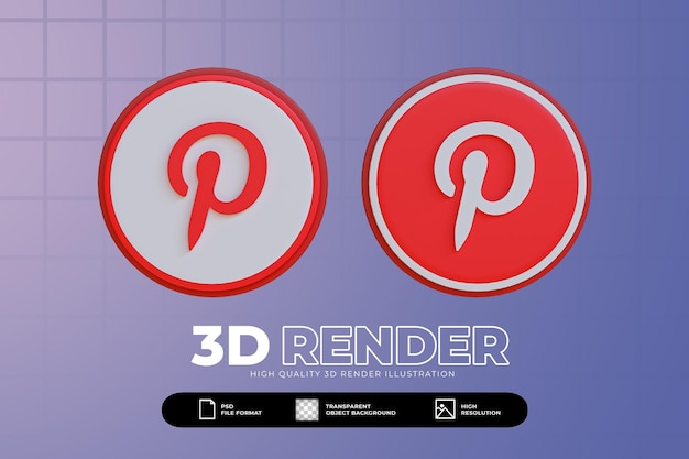 3d render social media pinterest conjunto de iconos