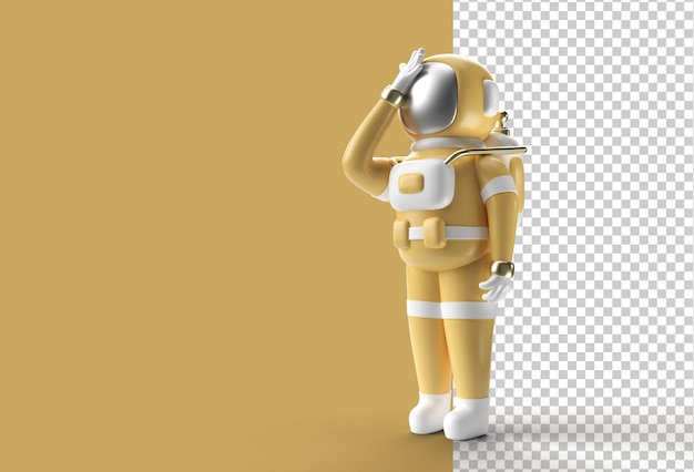 3D Render Spaceman Astronauta Mal di testa, delusione, gesti stanchi