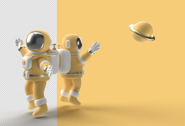 3D Render Spaceman Astronauta Salto File PSD Trasparente.