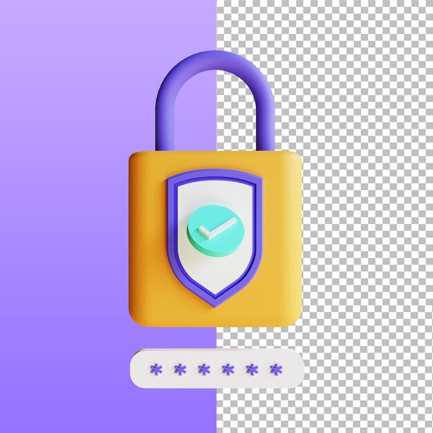 3D-Render-Sperr- und Passwortkonzept Cybersicherheitsdatenschutz und gesicherter Internetzugang