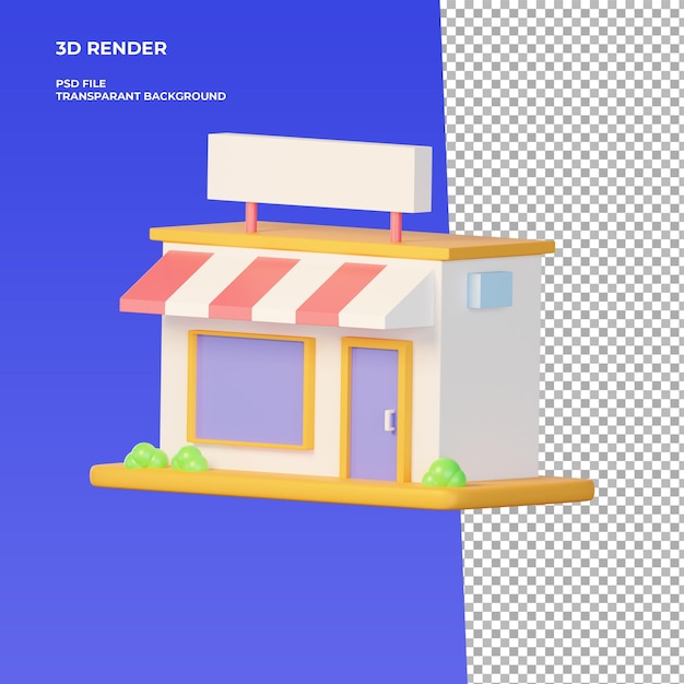 PSD 3d render store concepto de creación de tiendas en línea y tiendas fuera de línea