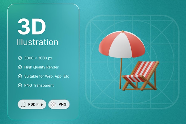 PSD 3d-render-stuhl-strand-sommer-konzept modernes symbol-illustrationsdesign