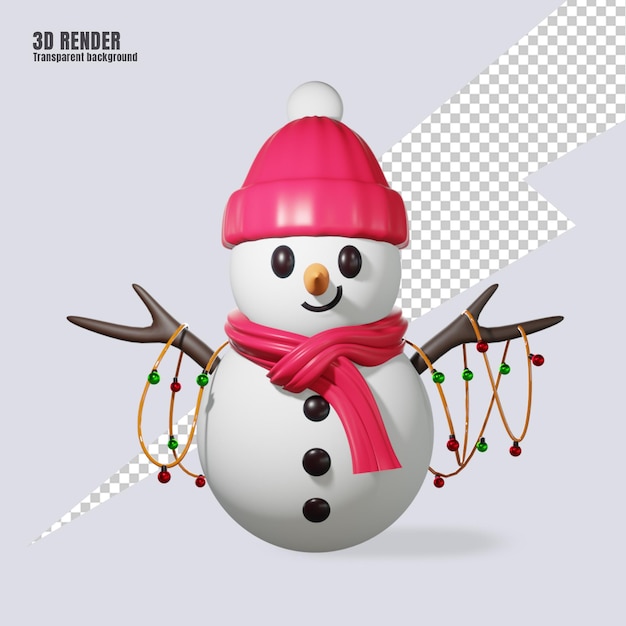 PSD 3d-render süßer schneemann mit weihnachtsschmuck